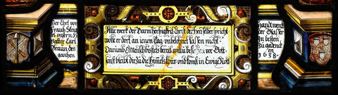 Inschrift Darstellung des Jüngsten Gerichts, Deutsch. Datiert 1638